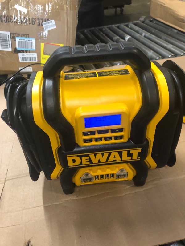 Photo 3 of DEWALT DXAEPS14 1600 Peak Battery Amp 12V Automotive Jump Starter/Power Station with 500 Watt AC Power Inverter, 120 PSI Digital Compressor, and USB Power , Yellow----THERE IS NO RETURNS ON THIS ITEM ----FINAL SALE 