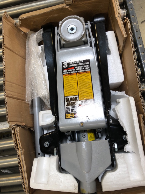 Photo 2 of Torin T83505W Blackjack Hydraulic Low Profile Steel Racing Floor Jack with Single Piston Quick Lift Pump, 3 Ton (6,000 lb) Capacity, Black 3 Ton (6,000 LBs) *** BOX DAMAGE ***