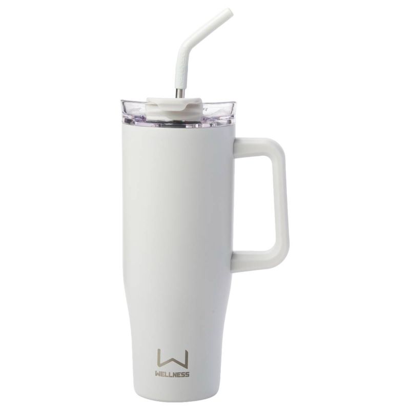 Photo 1 of 30oz. Double Wall Stainless Steel Tumbler w/ Handle - White *** WEAR FROM TRANSPORT ***
