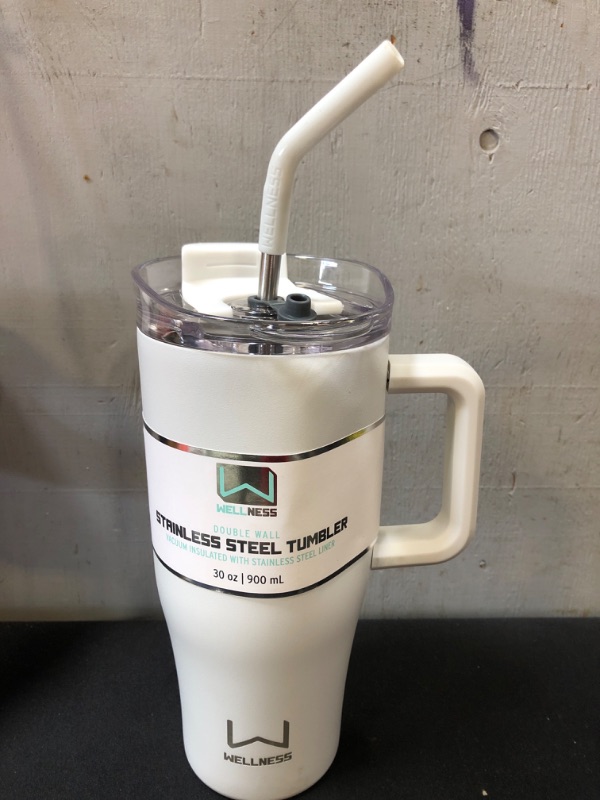 Photo 2 of 30oz. Double Wall Stainless Steel Tumbler w/ Handle - White *** WEAR FROM TRANSPORT ***
