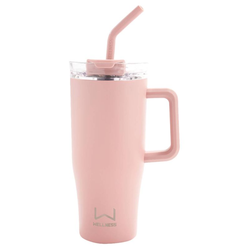 Photo 1 of 30oz. Double Wall Stainless Steel Tumbler w/ Handle - Light Pink *** WEAR FROM TRANSPORT ***
