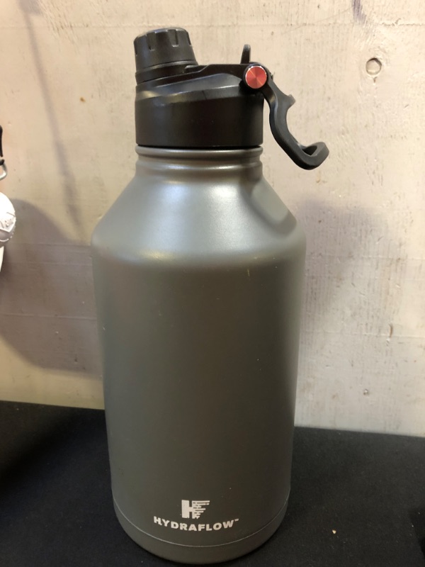 Photo 2 of Hydraflow Crusader - Triple Wall Vacuum Insulated Water Bottle with Dual Lid (64oz, Powder Graphite) Stainless Steel Metal Thermos, Reusable Leak Proof BPA-FREE for Sports and Travel