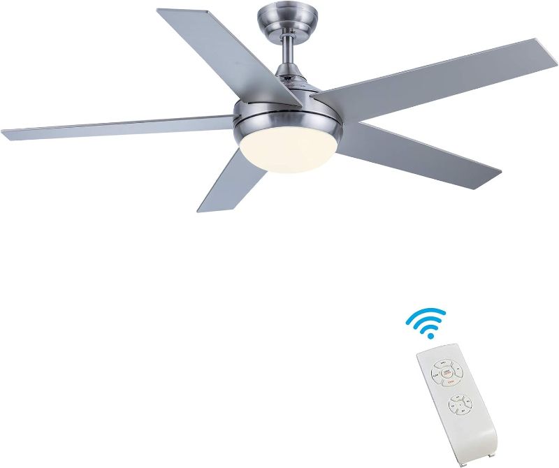 Photo 1 of CJOY Ceiling Fan with Lights, 52'' Modern Ceiling Fan with 5 Reversible Blades, 3000K, Remote Controls, Brushed Nickel, for Indoor
