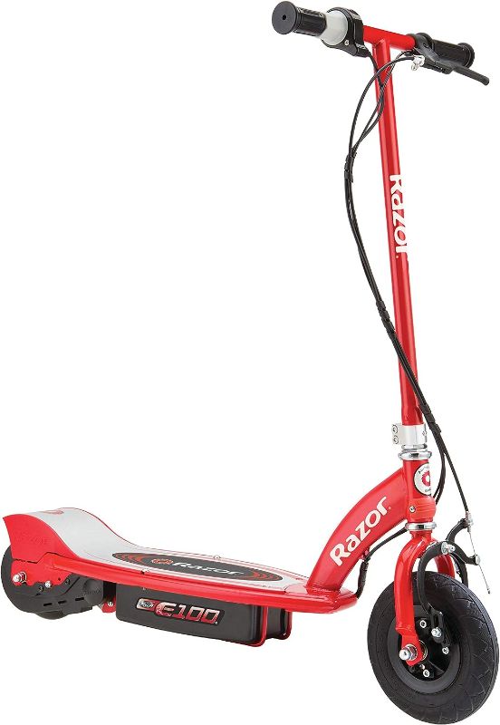 Photo 1 of Razor E100 Electric Scooter for Kids Ages 8+ - 8" Pneumatic Front Tire, Hand-Operated Front Brake, Up to 10 mph and 40 min of Ride Time, For Riders up to 120 lbs
