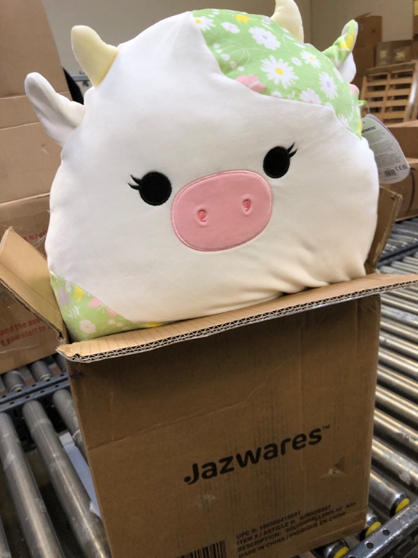 Photo 4 of Squishmallows Original 16-Inch Ada Cream Cow with Green Floral Print Spots - Official Jazwares Large Plush                                                                                                                                                     