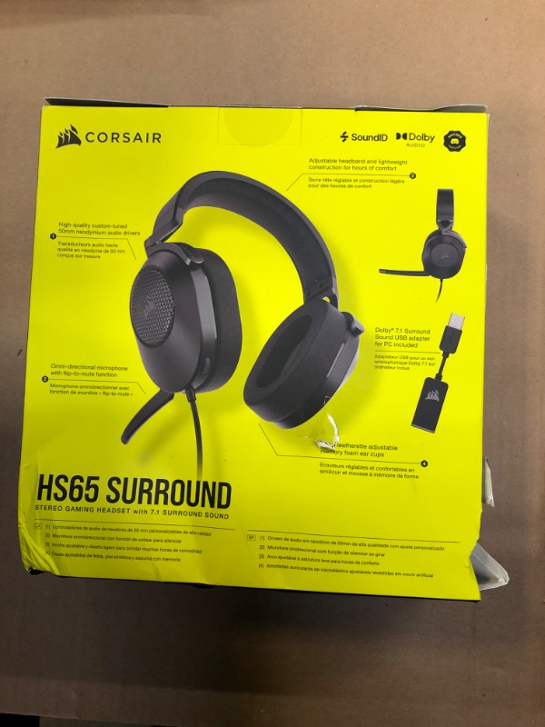 Photo 2 of Corsair HS65 SURROUND Gaming Headset (Leatherette Memory Foam Ear Pads, Dolby Audio 7.1 Surround Sound on PC and Mac, SonarWorks SoundID Technology, Multi-Platform Compatibility) Carbon HS65 Surround Carbon