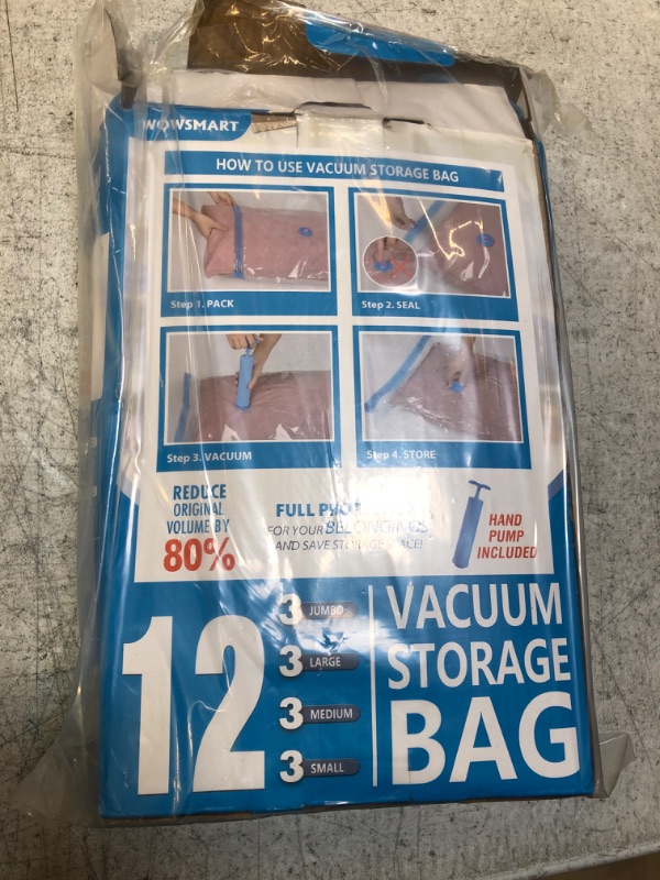 Photo 2 of 12 Space Saver Vacuum Storage Bags, Vacuum Sealed Storage Bags (3 Jumbo/3 Large/3 Medium/3 Small) with Hand Pump, Vacuum Seal Bags for Clothing, Comforters, Pillows, Towel, Blanket Storage, Bedding 12 Combo