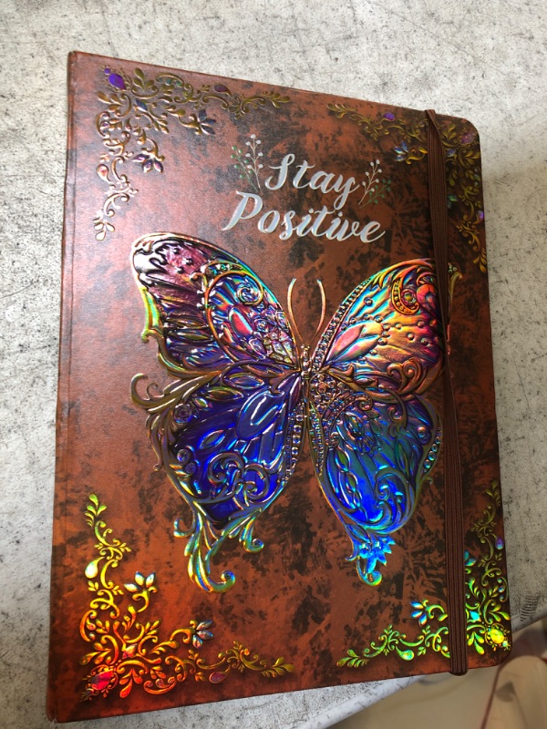 Photo 2 of College Ruled Journal for Writing-B5 3D Butterfly Embossed Hardcover notebooks -Writing Journal for Women-with Elastic Closure Band, 192 Pages Lined Paper for School, Office, Home, 9" X 6.9" Brown