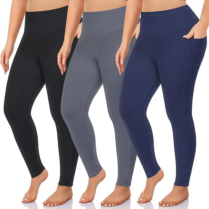 Photo 1 of  3 Pack Plus Size Leggings with Pockets for Women,High Waist Tummy Control Workout Yoga Pants 3xl 