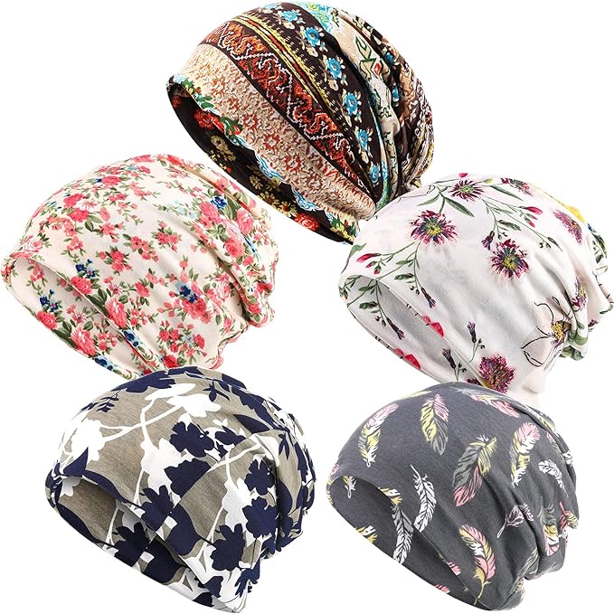 Photo 1 of 5 Pieces Women's Slouchy Beanie Hat Stretch Turban Hats Cancer Headwear Caps Baggy Skull Sleep Scarf
 