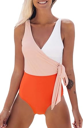 Photo 1 of CUPSHE Women's One Piece Swimsuit Wrap Color Block Tie Side Bathing Suit
 Small 