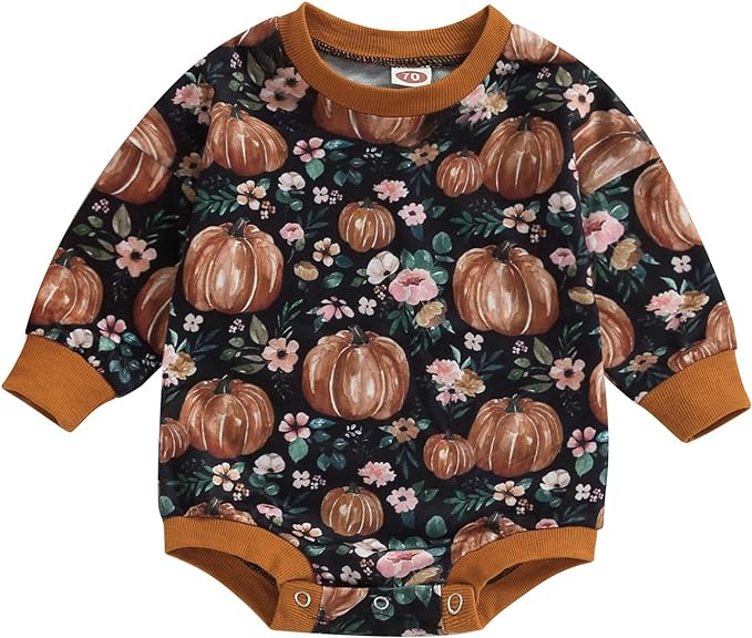 Photo 1 of aby Girl Boy Halloween Outfit Pumpkin Floral Long Sleeve Halloween Romper Thanksgiving Pumpkin Onesie 60