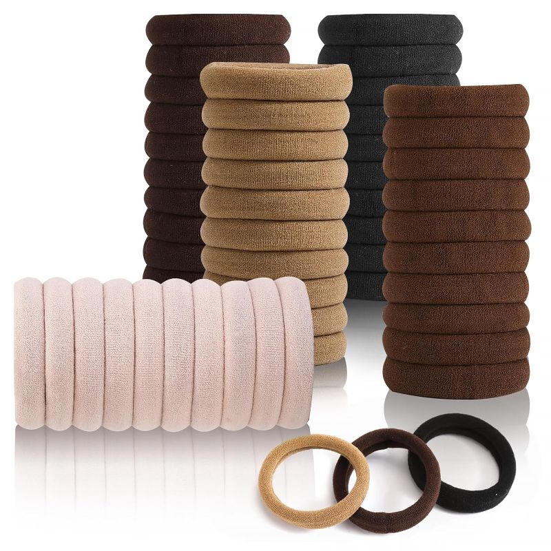 Photo 1 of , Elastic Hair Ties for Thick Thin Hair, Seamless Cotton Hair Bands, Hair Ties No Damage for Women, Hair Elastics Ties for Girls, Soft Hair Accessories Ponytail Holders, Brown Color  2 pack 