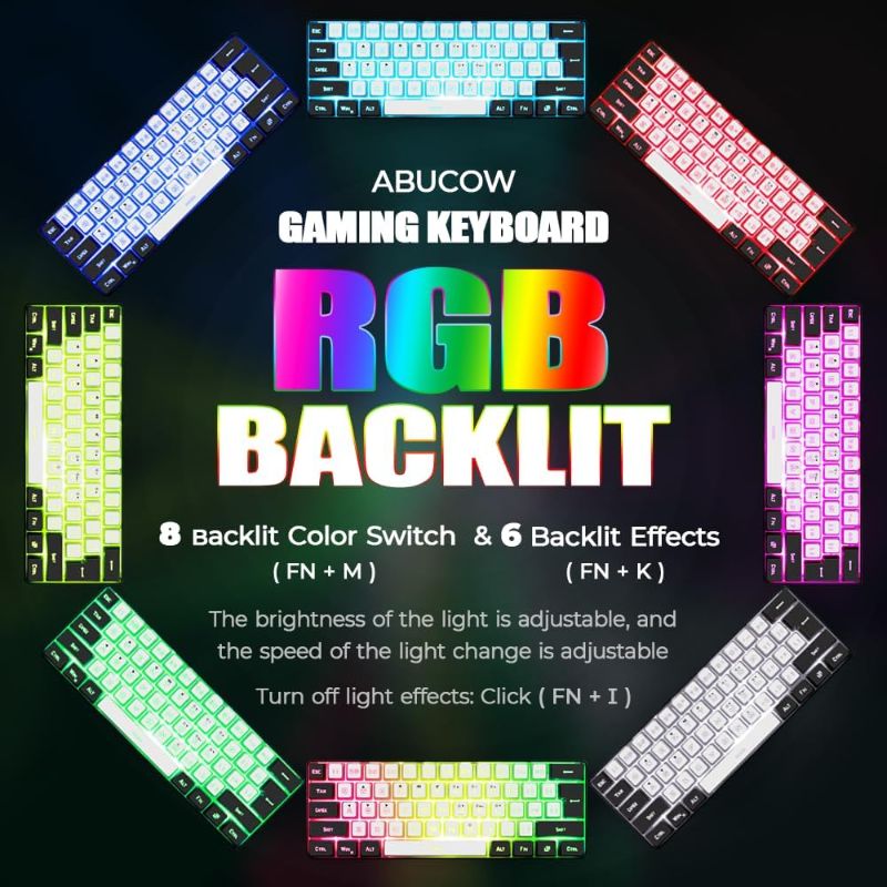 Photo 1 of Gaming Keyboard Minimalist Portable Wired Ultra-Compact Mini Imitation 61 Keys RGB Backlit Keyboard (White-Black) 