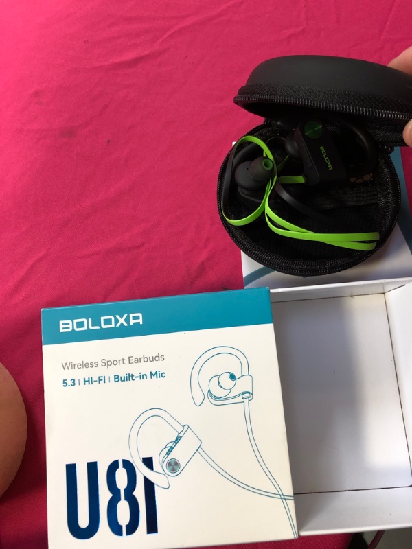 Photo 1 of BOLOXA Bluetooth Headphones 5.3 Wireless Earbuds IPX7 Waterproof & 16Hrs Long Battery Over-Ear Stereo Bass Earphones with Earhooks Running Headset with Mic & Storage Bag for Workout Gym Sports Black