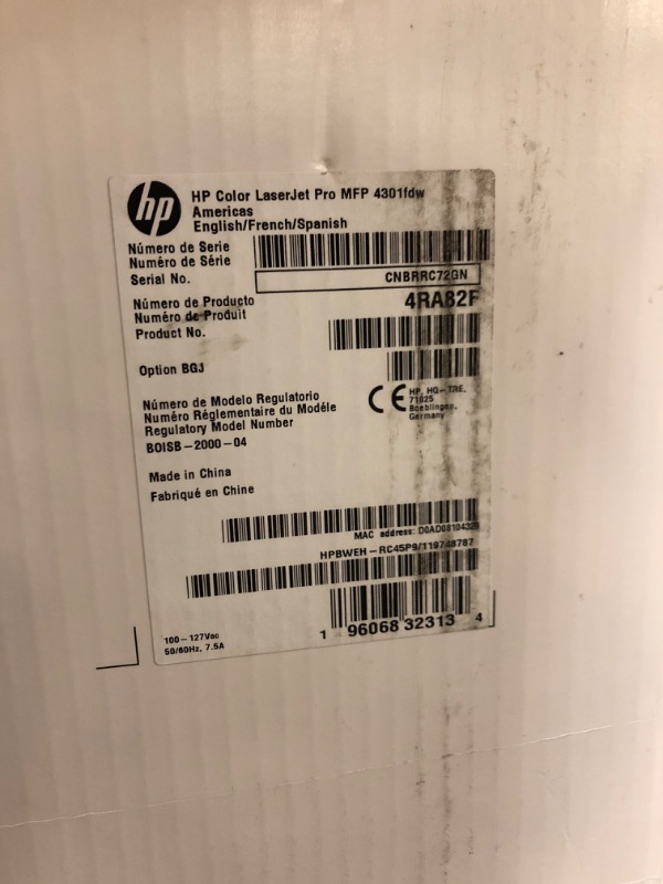 Photo 5 of HP Color LaserJet Pro MFP 4301fdw Wireless Printer, Print, scan, copy, fax, Fast speeds, Easy setup, Mobile printing, Advanced security, Best-for-small teams, white, 16.6 x 17.1 x 15.1 in New version