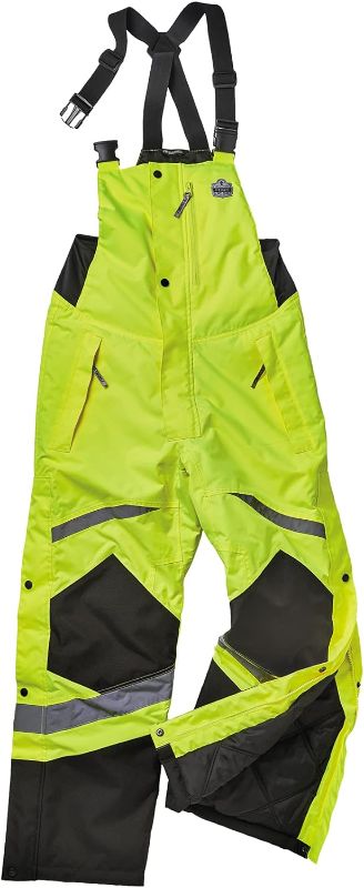 Photo 1 of Insulated Thermal Bib Overalls, High Visibility, Weather-Resistant, Medium, Ergodyne GloWear 8928 , Lime
