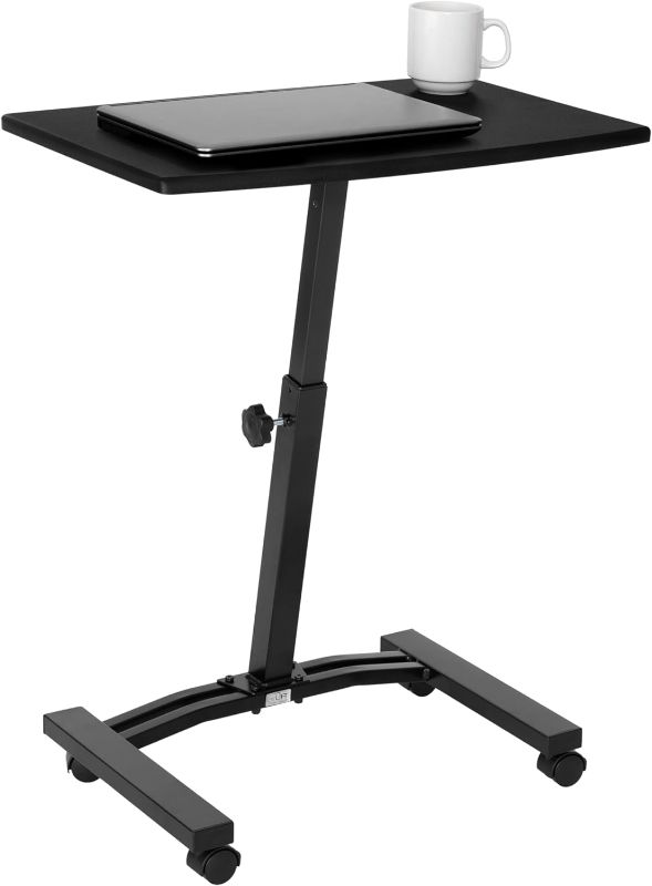 Photo 1 of Seville Classics Airlift Height Adjustable Mobile Rolling Laptop Cart Computer Workstation Desk Table for Home, Office, Classroom, Hospital, w/Wheels, Flat...
