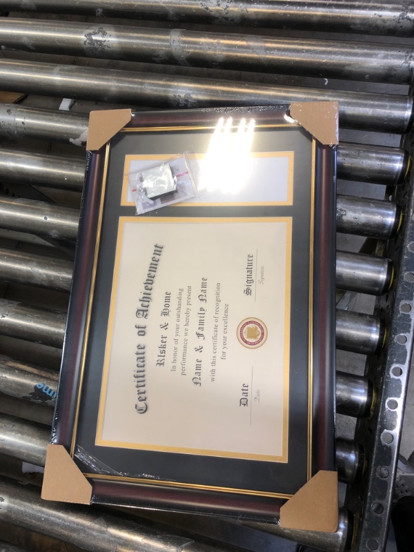 Photo 2 of ELSKER&HOME 13x19.5 Diploma Frames with Mat,Classic Cherry Wood, 13X19.5  For Document/Certificate Frame(Double Mat, Matte Black with Gold Rim)
