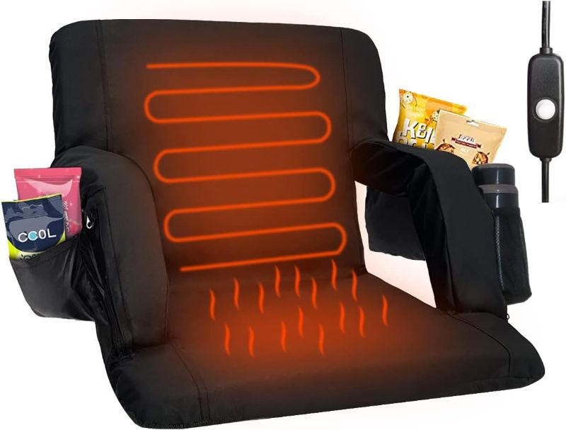 Photo 1 of Double Heated Portable Reclining Bleachers Back Chair, Stadium Seats with Heated Back and Cushion, Outdoor Chair Cushion, Beach Chair , Stadium Chair with Back and Arm Support for Sport Events
