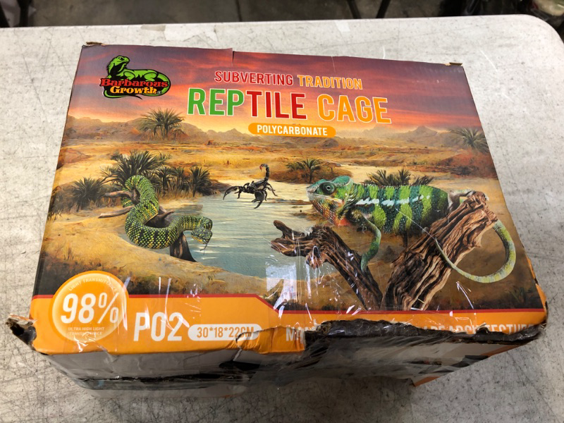 Photo 1 of Reptile PC Glass Terrarium - Amphibians Tank Starter Kits, Acrylic Anti Breakage 12x9x7 inch, Top Sliding Door Screen Ventilation Mini Habitat Cages, Hygrometer, Hide Cave, Vines, Tweezer, Sprayer Small
