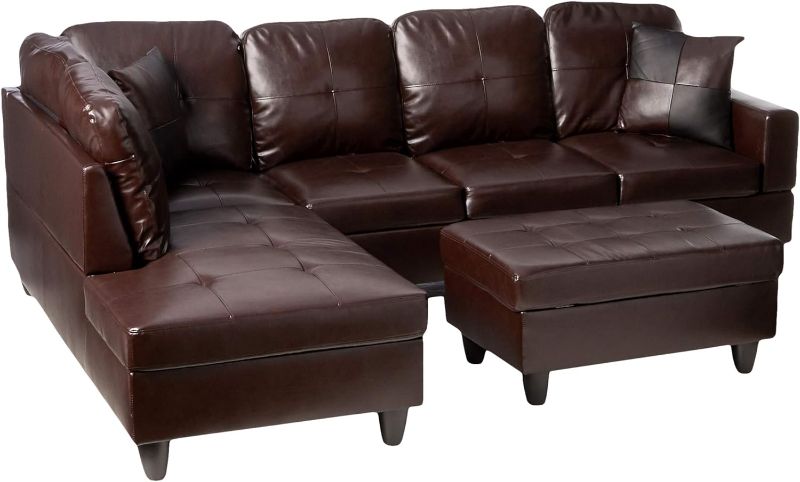 Photo 1 of -MISSING OTTOMAN BENCH- Beverly Fine Furniture Left Facing Russes Sectional Sofa Set With Ottoman, Brown
