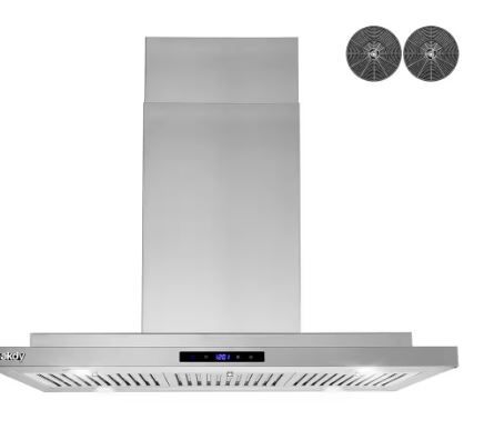 Photo 1 of 36 in. 350 CFM Convertible Island Mount Range Hood with LED Lights in Stainless Steel, Touch Control and Carbon Filters
