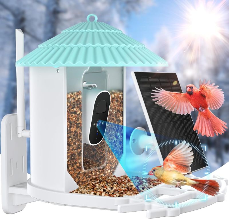 Photo 1 of Smart Bird Feeder with Camera Solar Powered, Wireless Outdoor Bird Feeder, 4MP HD Auto Capture Bird Videos, Real Time Views and Notifications, Ideal Gift for Christmas, Thanksgiving
