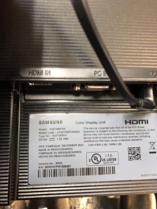 Photo 1 of SAMSUNG T350 Series 22-Inch FHD 1080p Computer Monitor, 75Hz, IPS Panel, HDMI, VGA (D-Sub), 3-Sided Border-Less, FreeSync (LF22T350FHNXZA)
