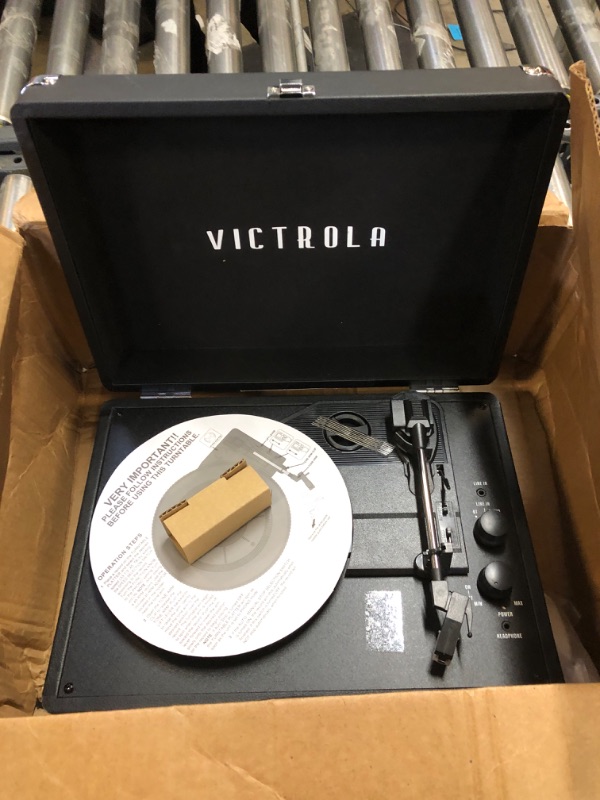 Photo 4 of Victrola Vintage 3-Speed Bluetooth Portable Suitcase Record Player with Built-in Speakers | Upgraded Turntable Audio Sound| Includes Extra Stylus | Black, Model Number: VSC-550BT-BK, 1SFA