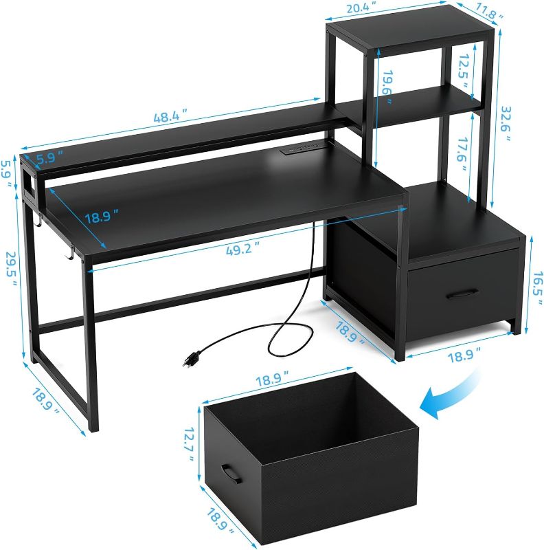 Photo 1 of  GreenForest Computer Desk with Drawer and Printer Shelf, Reversible 68.8 inch Home Office Desk with LED Lights and Power Outlets, Monitor Stand and Hooks for Study Gaming Working 