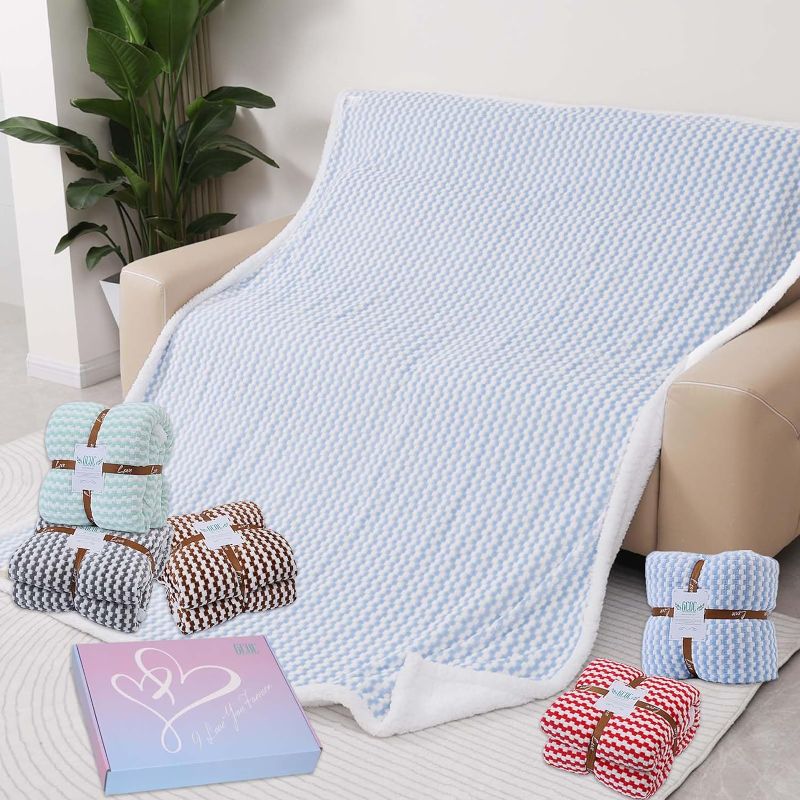 Photo 1 of GCQC Sherpa Fleece Blanket, Checkered Grid Warmer Comfort Shaggy Soft Cozy Fuzzy Fluffy Bed Throw Gifts for Mom Women Blanket for Home Chair Sofa Couch
