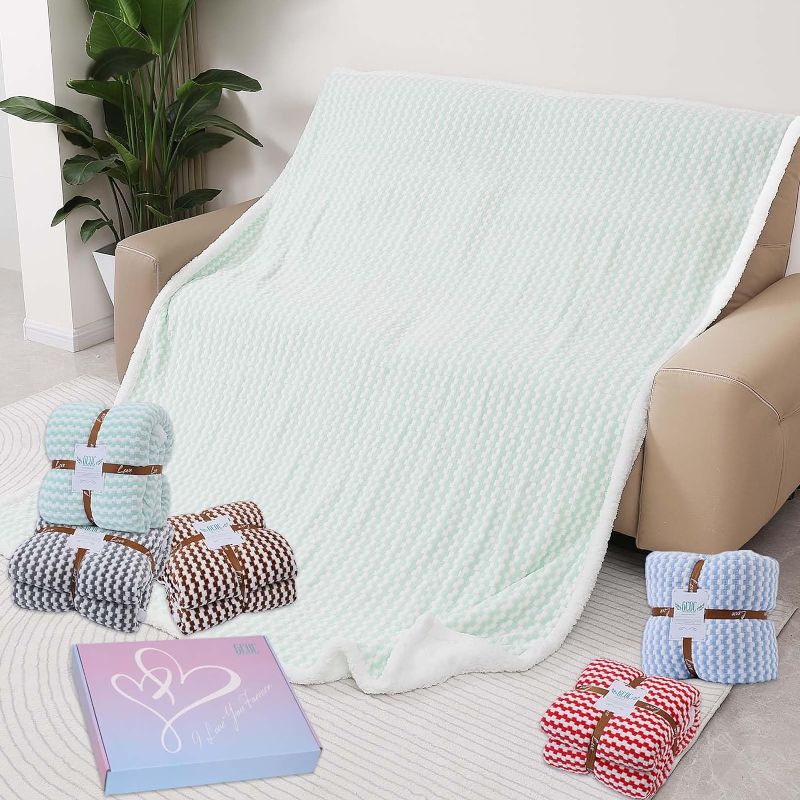 Photo 1 of GCQC Sherpa Fleece Blanket, Checkered Grid Warmer Comfort Shaggy Soft Cozy Fuzzy Fluffy Bed Throw Gifts for Mom Women Blanket for Home Chair Sofa Couch
