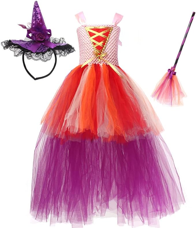 Photo 1 of IBTOM CASTLE Witch Costume for Girls, Kids Tulle Dress Halloween Cosplay Dress Cloak Witch Broom Sets
size-2 -3 years 