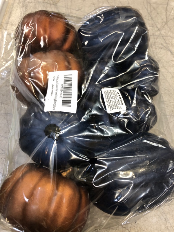 Photo 2 of 9 Pcs Assorted Mini Artificial Navy Blue and Bronze Pumpkins Rustic Decorative Pumpkins Faux Foam Pumpkins for Fall Autumn Halloween Thanksgiving Harvest Table Centerpiece Mantel Decor Bowl Fillers