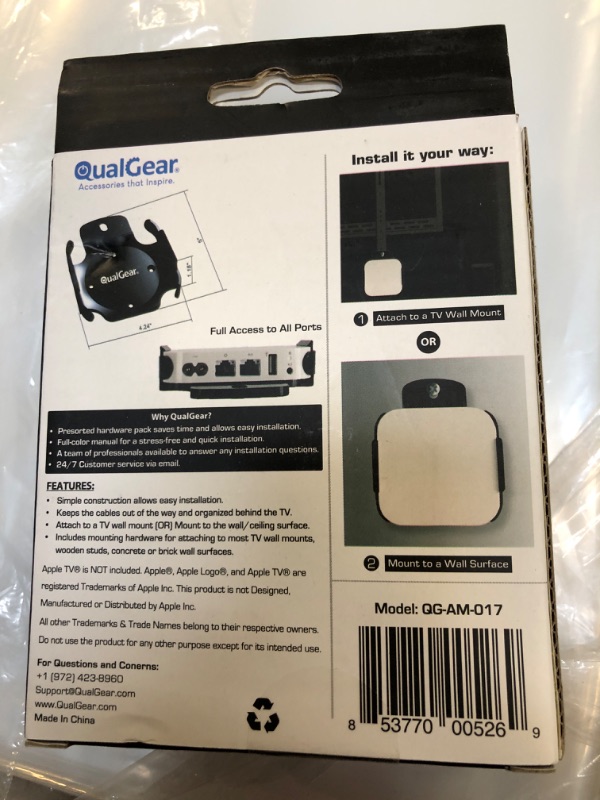 Photo 2 of QualGear QG-AM-017 Mount for Apple TV/AirPort Express Base Station (For 2nd & 3rd Generation Apple TVs) Black