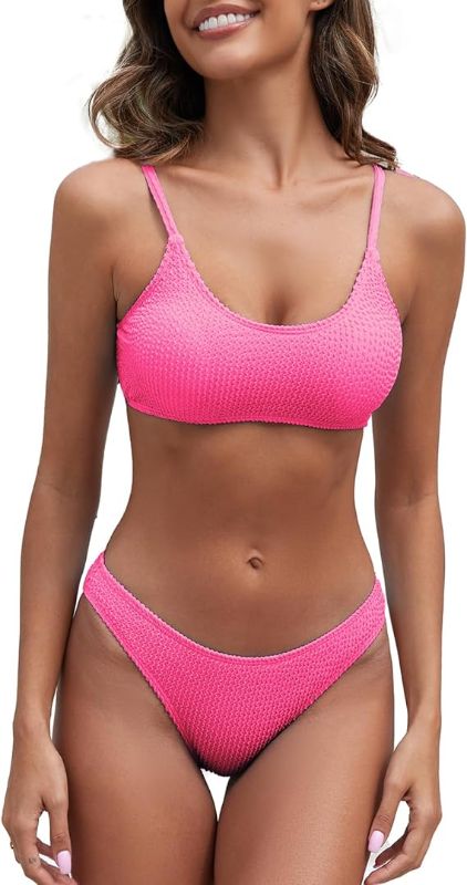 Photo 1 of Fanuerg Women's Ribbed Bikini Sets Scoop Neck Cheeky Swimsuit Textured Two Piece Bathing Suit 
size- m 
