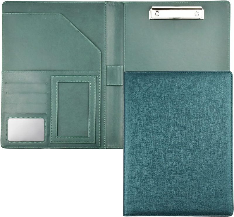 Photo 1 of Enyuwlcm PU Leather Portfolio Folder with Clipboard Clip Padfolio for Women Interview School Office Business (Green)
