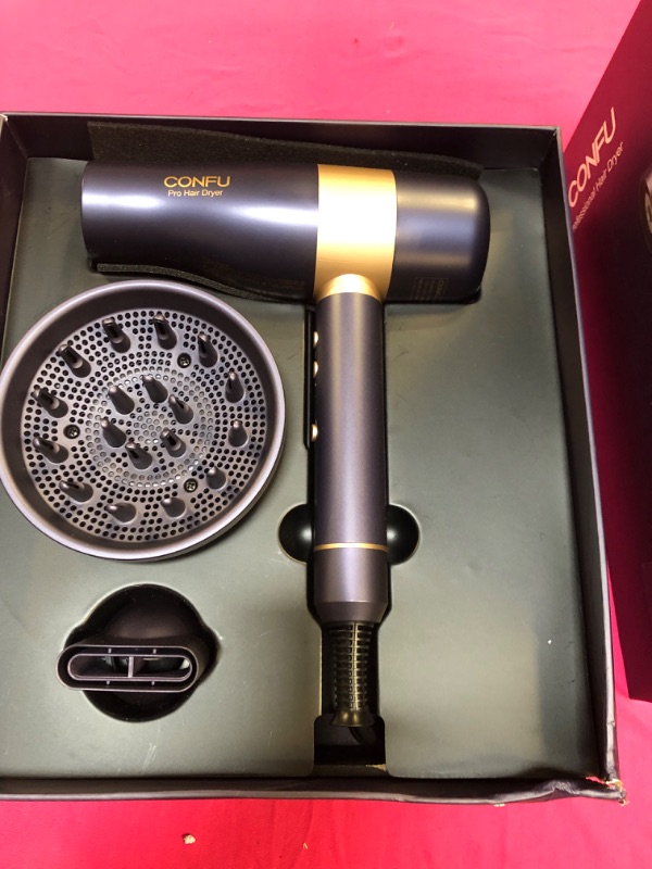 Photo 1 of CONFU Hair Dryer, Negative Ionic Blow Dryer with 110,000 RPM Brushless Motor, High-Speed Low Noise Hairdryer with Magnetic Nozzle & Diffuser, Lightweight Travel Hair Dryers with Auto-Cleaning Function
