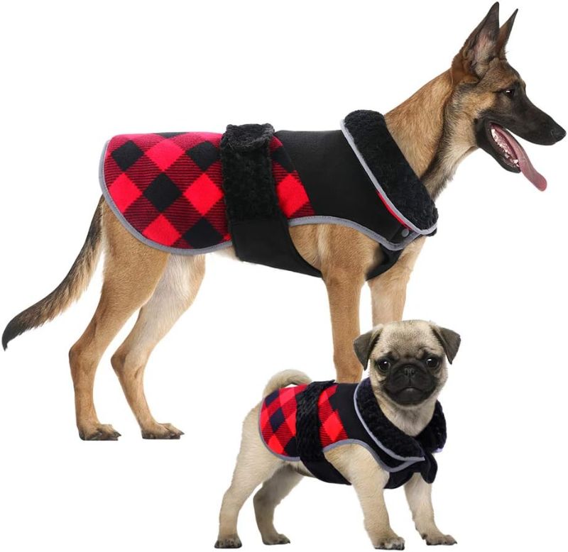 Photo 1 of Kuoser Dog Coat, Reversible Dog Cold Weather Coats, Warm Fleece Dog Jacket British Style Plaid Puppy Vest, Windproof Dog Winter Clothes Snow Jackets for SMALL DOG