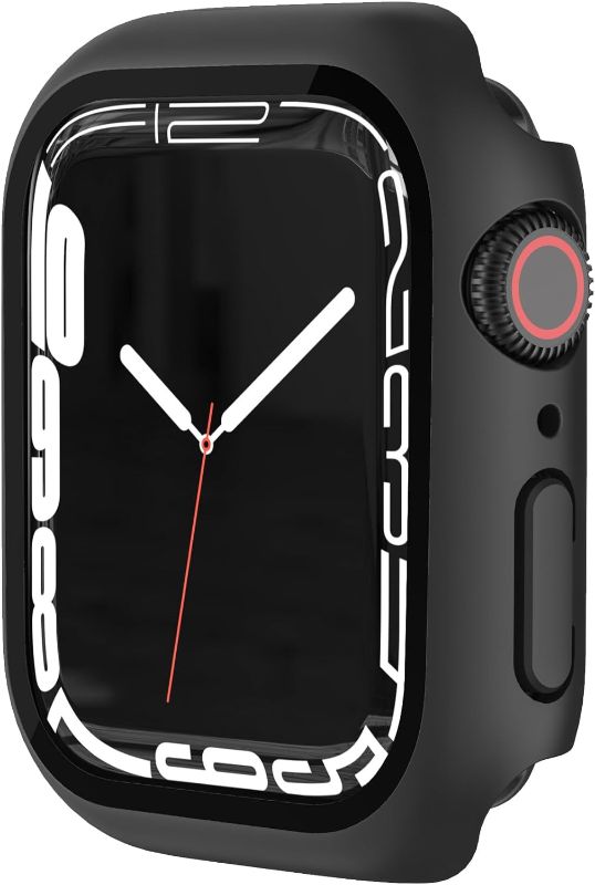 Photo 1 of HANKN 2 Pack Matte Black 45mm Case Compatible Apple Watch Series 9 8 7 45mm Case Tempered Glass Screen Protector, Full Coverage Hard Shockproof Iwatch Cover Bumper (Black+Black, 45mm)
