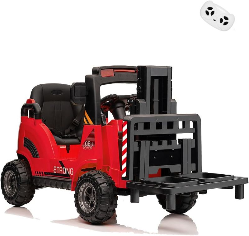 Photo 1 of 12V Kids Ride on Forklift Car, Electric Ride On Forklift with Remote Control, Liftable Fork and Pallet, 2 Speeds, Music, USB, MP3 and Low-Power Alarm
