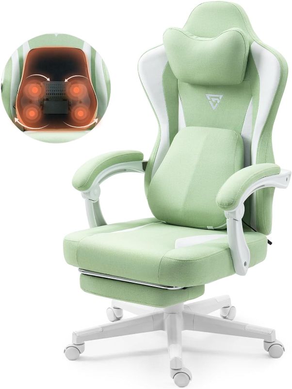 Photo 1 of Vigosit Gaming Chair with Heated Massage Lumbar Support, Breathable Fabric Office Chair with Pocket Spring Cushion and Footrest, Recliner High Back PC Chair for Adult, Green
