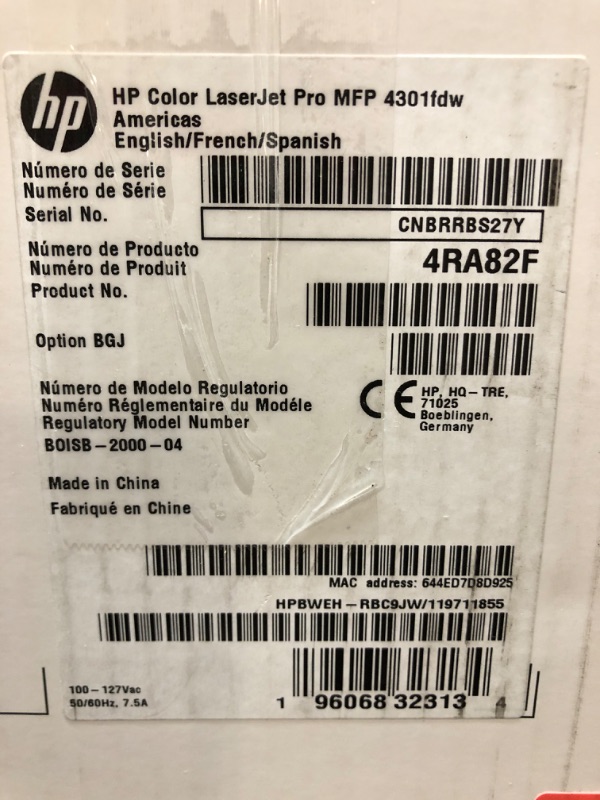 Photo 4 of HP Color LaserJet Pro MFP 4301fdw Wireless Printer, Print, scan, copy, fax, Fast speeds, Easy setup, Mobile printing, Advanced security, Best-for-small teams, white, 16.6 x 17.1 x 15.1 in New version 