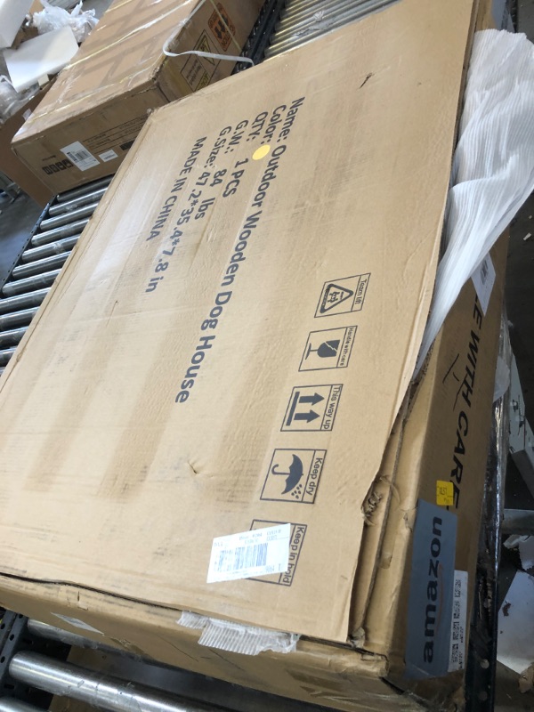 Photo 1 of 47.2" Dog House, Waterproof Dog Kennel, Wooden Outdoor and Indoor Dog House, Log Cabin Style with Porch,Elevated Floor, 2 Doors, Pine Wood + Natural Natural Outdoor Wood Dog House