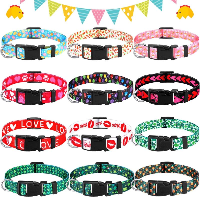 Photo 1 of 12 Pcs Easter Dog Collar Holiday Dog Collar Adjustable for Small Medium Large Dogs Easter Day Cute Dog Collars with Safety Plastic Buckle for Female Male Dog(Medium)
