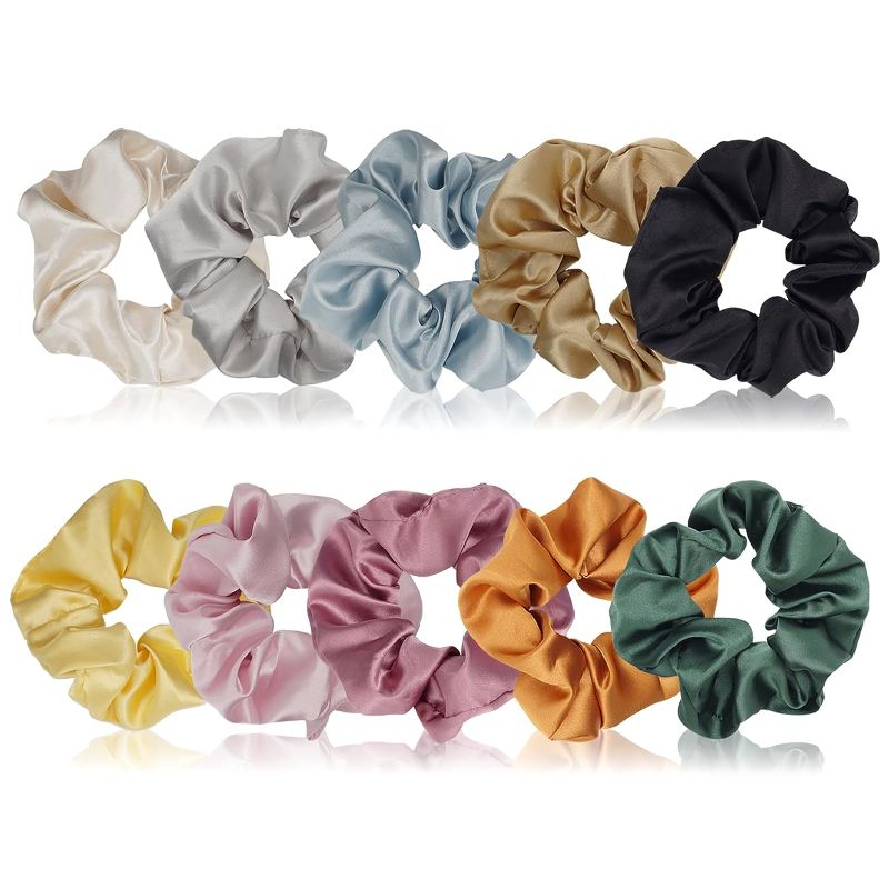 Photo 1 of 10 Packs Hair Ties Silky Satin Scrunchies for Women Girls Hair Elastic Bands Ponytail Holder Soft Hair Accessories
