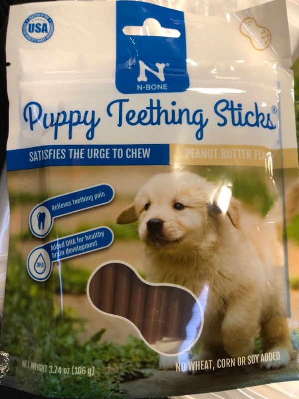 Photo 1 of N-Bone Puppy Teething Sticks Peanut Butter Flavor, 3.74-oz Bag Peanut Butter 3.74 Ounce (Pack of 1) BEST BY 7/8/2025