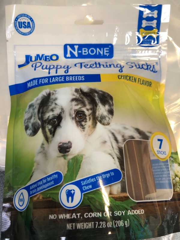 Photo 1 of N-Bone Jumbo Puppy Teething Sticks Chicken Flavor Dog Treats, 7.28-oz Bag BEST BY 5/21/2025