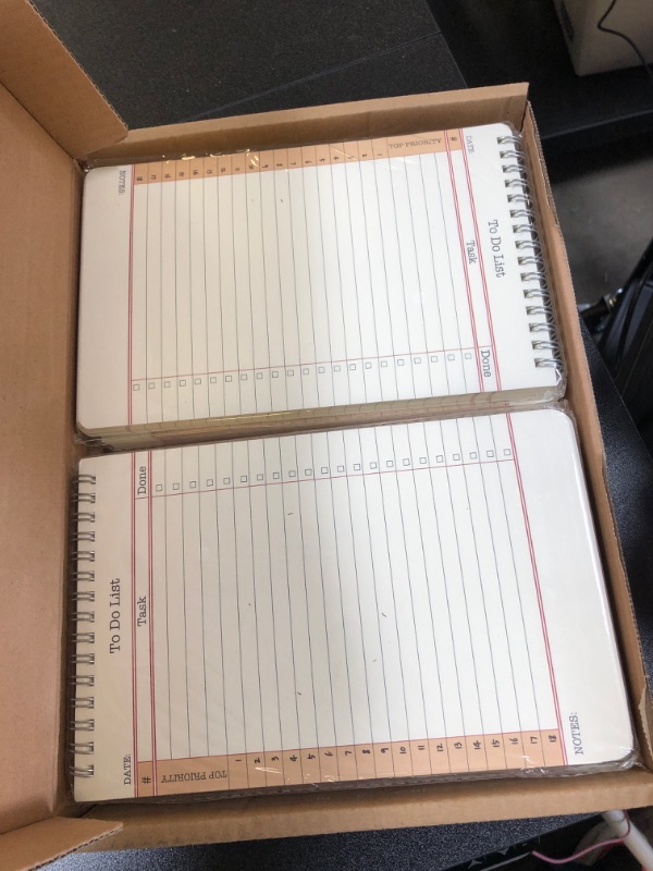 Photo 1 of A5 Daily To Do List Planner, Vintage Library Card Style (400 Sheets, 5.5" x 8.5") Off-white, yellow, red